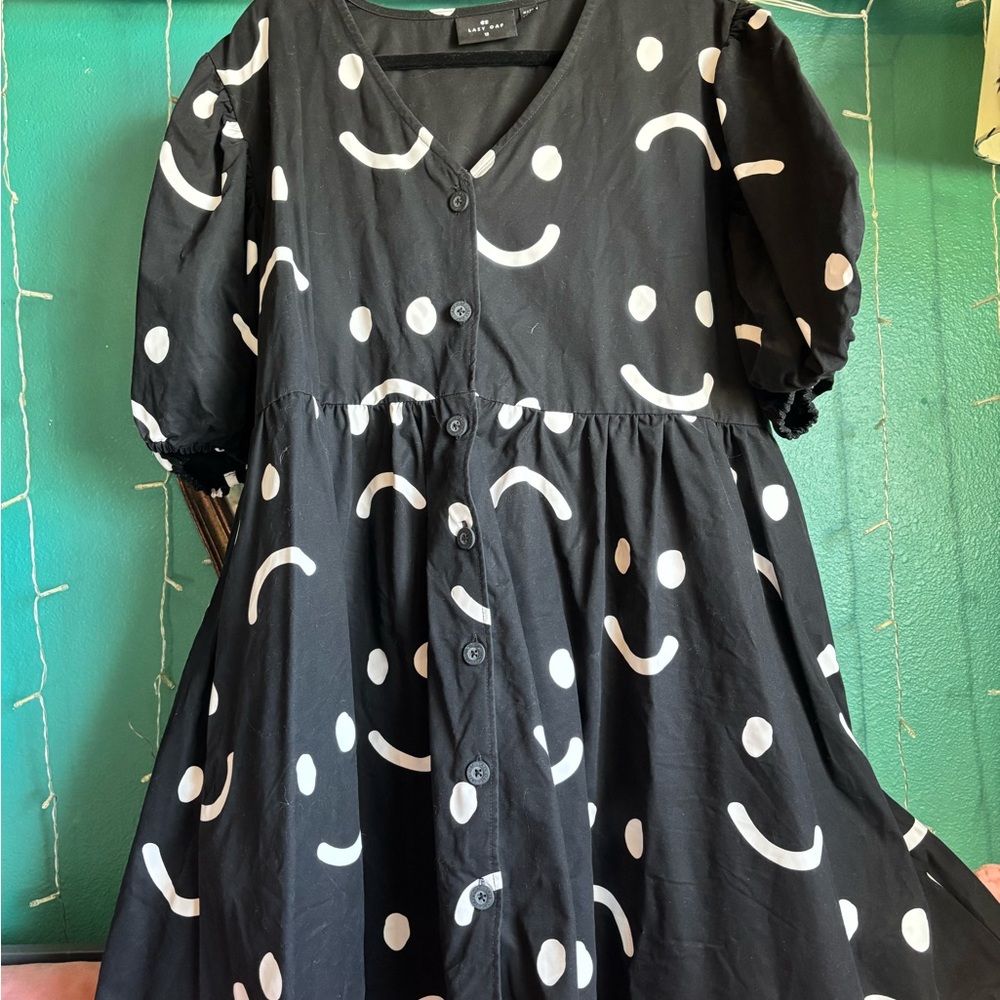 Lazy Oaf Black Dress Happy Sad Puff Sleeve Dress